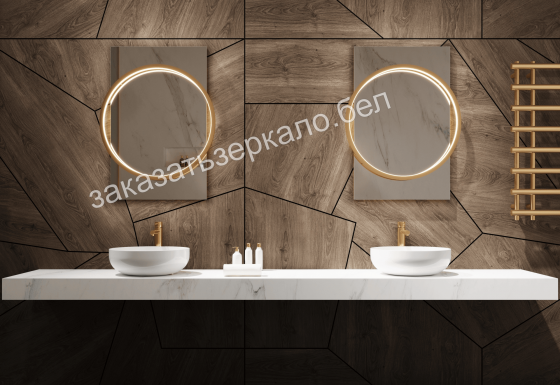 Круглые зеркала в золотой раме для ванной