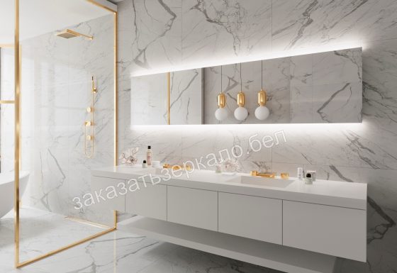 Прямоугольное зеркало с подсветкой лампами