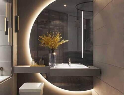 Полукруглое зеркало для ванной с подогревом